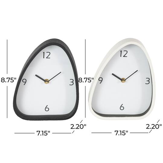 8.75" Black & White Textured Metal Decorative Mantel Clock Set